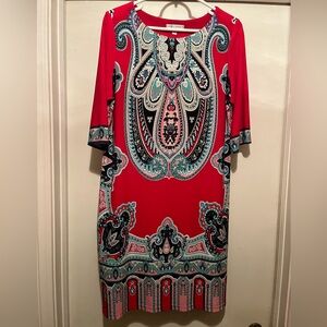 Sandra Darren Bold Red Paisley Print Dress